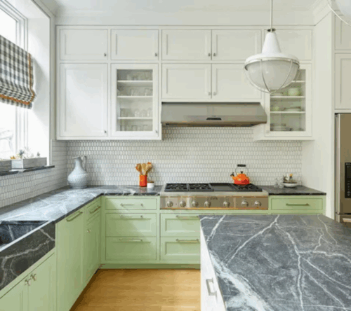 A stunning veined soapstone countertop