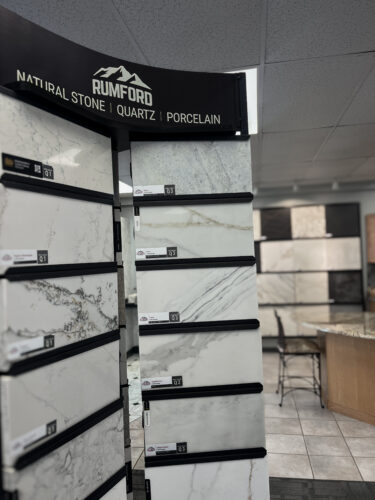 The Rumford Stone tower at the showroom where people pick gorgeous new countertops